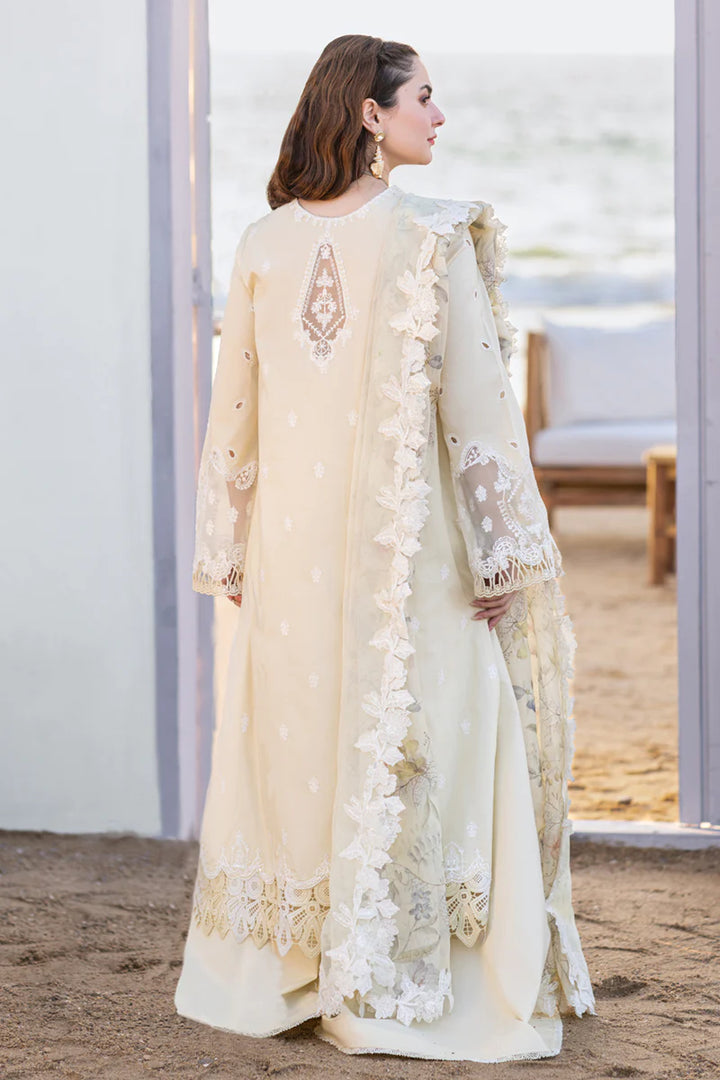 Qalamkar| White Chickenkari 3pc - Lawn