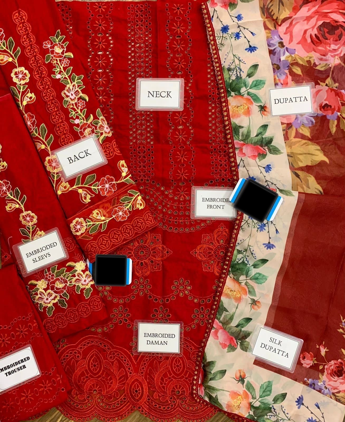 Saira Rizwan | Red Chickankari 3Pc- Lawn