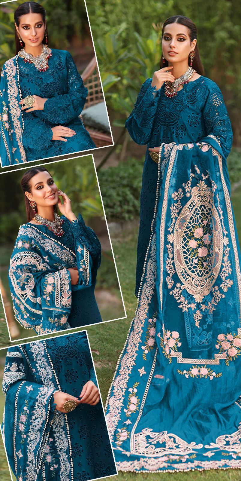 CRIMSON   BLUE ZINK CHIKANKARI LAWN EMBROIDERY DRESS