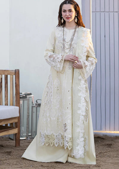 Qalamkar| White Chickenkari 3pc - Lawn