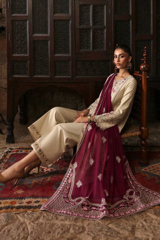 Qalamkar | Skin Embroided Unstiched 3pc - Lawn