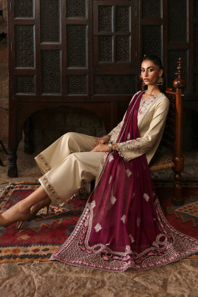 Qalamkar | Skin Embroided Unstiched 3pc - Lawn