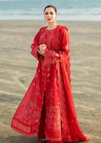 Qalamkar | Red Heavy Embroided 3Pc - Lawn