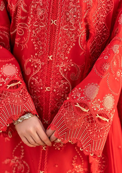 Qalamkar | Red Heavy Embroided 3Pc - Lawn