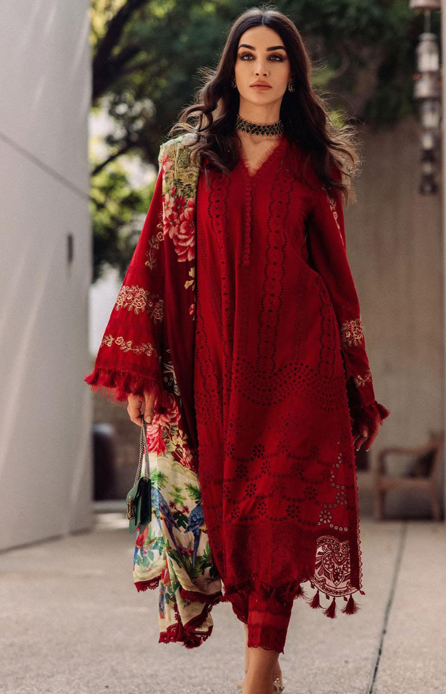 Saira Rizwan | Red Chickankari 3Pc- Lawn