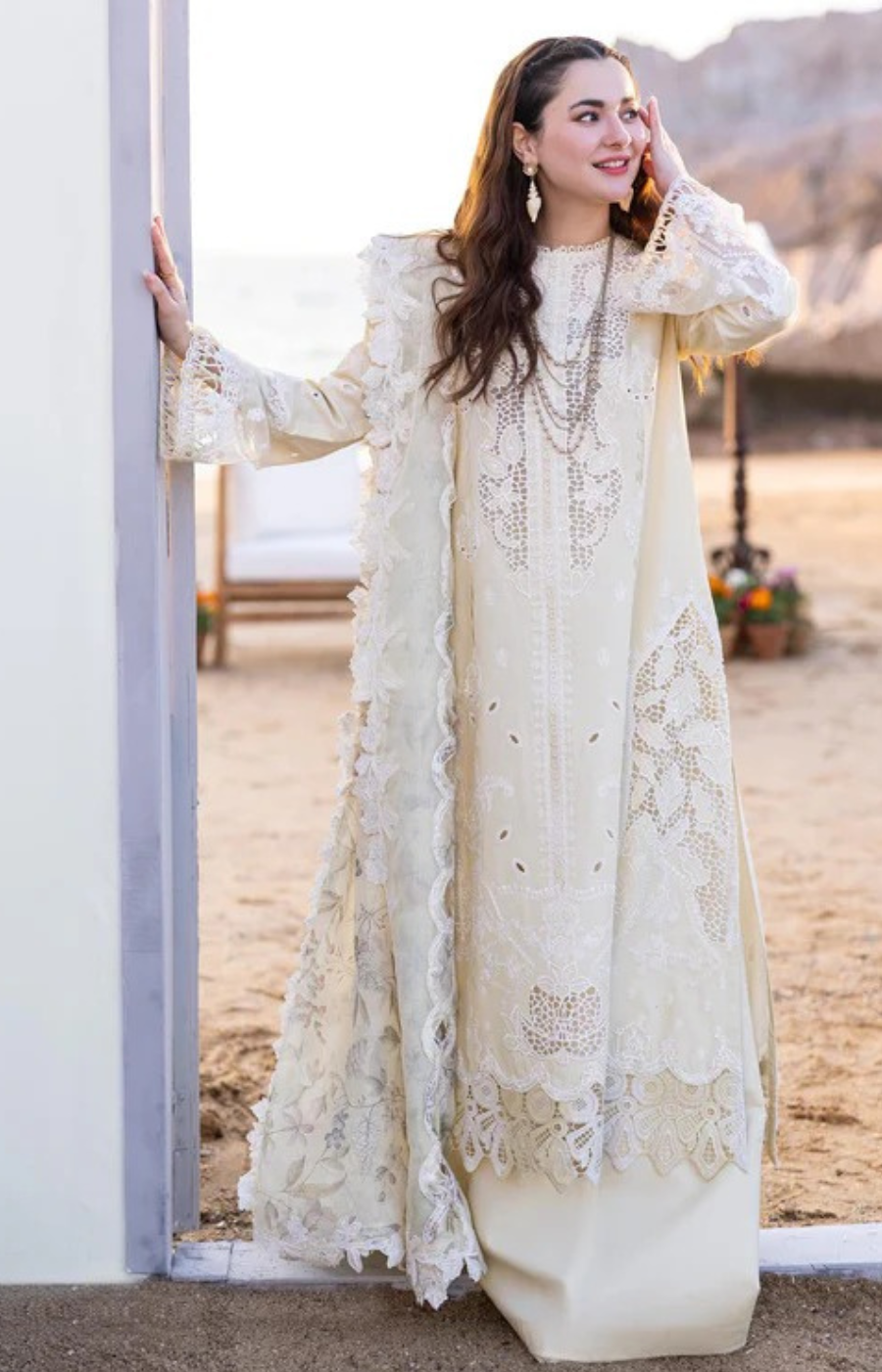 Qalamkar| White Chickenkari 3pc - Lawn