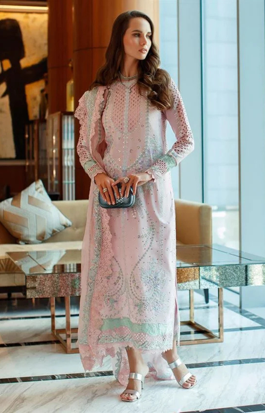 Mushq Luxury Pink Embroided 3 pc Unstitch