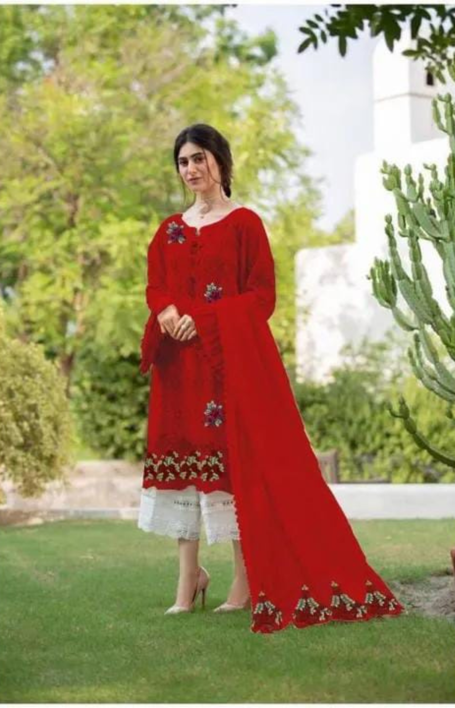 Zarqash | Red Chickankari 3Pc - Lawn